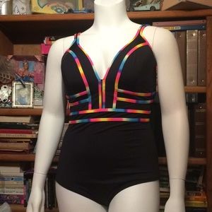EUC City Chic Black Swimsuit with Neon Trim